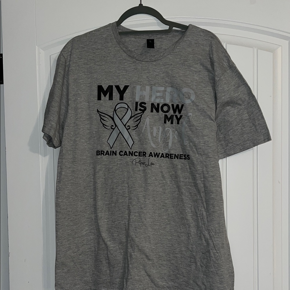 My Hero Is Now My Angel Brain Cancer Awareness T Shirt Large